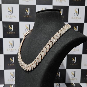 SARVA 925 Silver Moissanite Cuban Link <b>Chain</b> Necklace Round Brilliant Hip Hop <b>Iced</b> <b>Out</b> Unisex Jewelry - Product Image 5