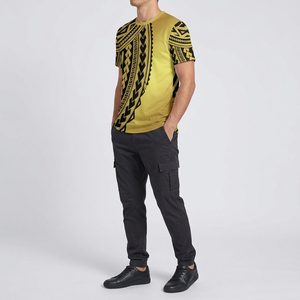 T-shirt à manches courtes pour homme, motif géométrique jaune, col rond, vêtement décontracté, impression par sublimation, tissu polyester - Product Image 2
