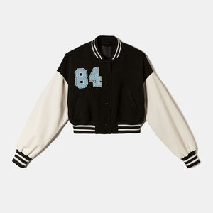 Nueva Chaqueta Varsity Corta de Lana para Mujer, Estilo Universitario, con Forro Suave y Letras Bordadas - Product Image 4