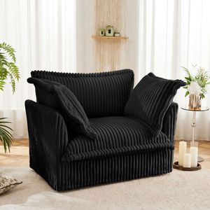 Comoda Poltrona Singola con 1 Grande Cuscino Schienale e 2 Grandi Cuscini Decorativi, Rivestita in Tessuto, per Soggiorno, Varie Misure Grandi - Product Image 3