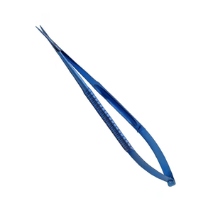 Ciseaux à cils micro-précision professionnels à pointe incurvée en acier inoxydable de qualité supérieure avec revêtement au plasma bleu - Product Image 1