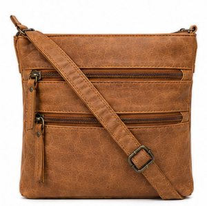 Bolso Bandolera de Cuero Genuino Estilo Vintage para Mujer, con Múltiples Bolsillos, Cierre de Cremallera, Correa Ajustable, Color Marrón, Portátil - Product Image 1