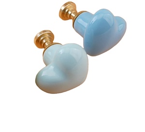 Boutons en céramique coeur enfants enfants boutons de tiroir avec base en laiton/boutons pour tiroirs et armoire/commode tiroir bouton tirer poignées - Product Image 5