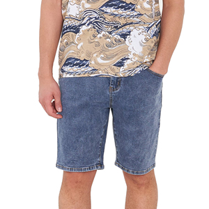 Exoro Short en jean pour homme, taille mi-haute, coupe droite, bleu clair, en coton, décontracté, respirant, tissu tissé, délavage clair, best-seller - Product Image 1