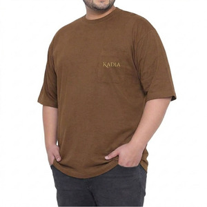 KADIA <b>Men's</b> <b>Brown</b> Cotton T-Shirt Short Sleeve O-Neck Casual Solid Color Pocket Front Logo Regular Fit - Product Image 5