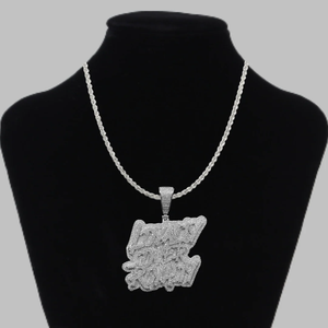 Collar con colgante de letra 'Fame' con circonita cúbica engastada en pavé, chapado en oro, estilo Hiphop, joyería de aleación para hombre, cadena de cuerda - Product Image 1