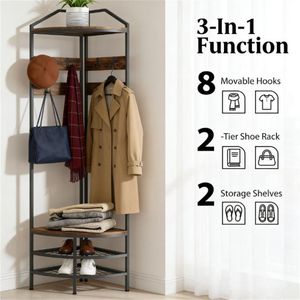 Corner <b>Shelf</b> and Clothes Hanger with Shoe Cabinet Functional Coat Stand - Product Image 2