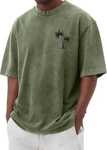 เสื้อยืดแขนสั้นผู้ชายลายโลโก้แบรนด์สั่งทำพิเศษ ทรงโอเวอร์ไซส์ ผ้าฝ้ายวินเทจ ล้างสีแล้ว ลายต้นปาล์ม เสื้อยืดกราฟิก ลำลองใส่สบายสำหรับฤดูร้อน - Product Image 6