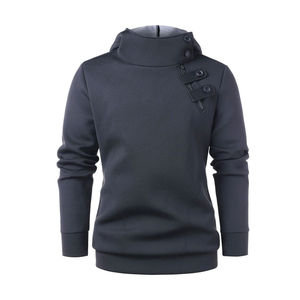 Sweat-shirt à capuche col montant pour homme, coupe ajustée, en molleton, avec logo personnalisé, fermeture éclair asymétrique boutonnée, style streetwear, vente en gros - Product Image 1