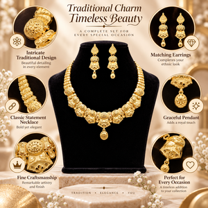 Intricate Ethnic Statement <b>Necklace</b> <b>Set</b> | Gold Tone Jewelry with Drop Earrings | <b>Indian</b> Bridal Wedding Party Wear <b>Necklace</b> <b>set</b> - Product Image 5