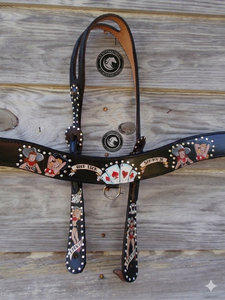 Cabezada de cuero estilo western con riendas, para caballo, para senderismo, ocio y barriles, con arnés de pecho y diseño de una oreja. - Product Image 4