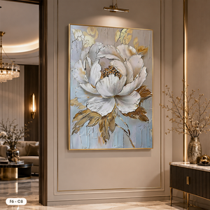 Modern Hand Painted Floral <b>Canvas</b> Wall Art Original Framed Flower Oil Painting Picture Decor for Living Room Hotel F6-C8 Model - Product Image 2
