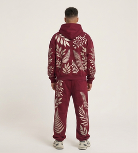 Conjunto de Sudadera con Capucha y Pantalones Deportivos Amarillos para Hombre, Chándal Informal con Estampado de Hojas, Conjunto de Dos Piezas - Product Image 4