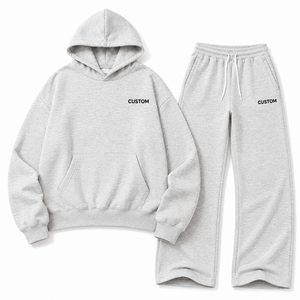 Conjunto Deportivo de Alta Calidad para Mujer, Sudadera con Capucha Gris Jaspeado, Pantalones Deportivos Holgados, Ropa Deportiva al Por Mayor, Fabricación de Ropa OEM - Product Image 3