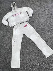 Sweat-shirt et pantalon de survêtement surdimensionnés personnalisés pour l'hiver, 100% coton respirant, motif uni, effet délavé à l'acide, logo sur le devant, service ODM - Product Image 1