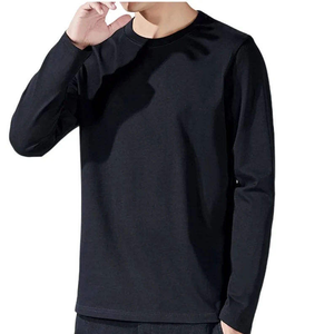 T-shirt décontracté pour homme, blanc, à manches longues, col rond, tricoté, coupe classique, couleur unie, en Spandex/Polyester, design uni, logo sur le devant - Product Image 2