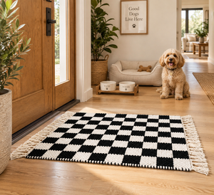 Black White Puzzle Handmade Luxury Wool/Silk Reversible Washable Woven Rug <b>Mat</b> for Front <b>Door</b> Entryway Bedroom Home - Product Image 4