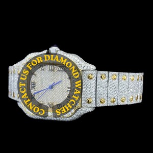 Montre-bracelet classique Hip Hop pour homme, haut de gamme, boîtier carré élégant, cadran à chiffres romains, verre quartz, entièrement sertie de diamants Moissanite - Product Image 3