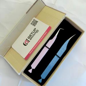 Pince à épiler de précision pour cils, personnalisée, marque privée, bleu/rose, design découpé diamant, pailletée, vente en gros - Product Image 5