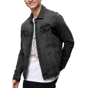 Blouson en jean slim délavé noir pour homme 2026, col rabattu, style décontracté, manches classiques, en coton – En promotion - Product Image 3