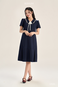 Vestido de Maternidad B2 MUM V1535 de Manga Corta y Corte en A para Mujeres Embarazadas, con Lazo Desmontable, Tela Impermeable, Cintura Elástica Ajustable Lateral - Product Image 2