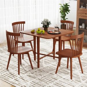 Natural Wood Tone Corner <b>Dining</b> <b>Table</b> for 2-4 <b>Space</b>-<b>Saving</b> Foldable Kitchen Set Metal Legs Sintered Stone Material Walnut Color - Product Image 6