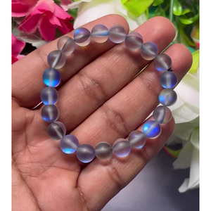 Matte blue aura quartz <b>Bracelet</b>: Round Gemstone Beads, Stretch <b>Bracelet</b> Unisex Classic Style Certified Anniversary Gift - Product Image 2