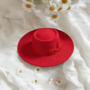 <b>Red</b> Wide Brim Fedora Hat 100% Wool Unisex European Style Accessory with Ribbon <b>Bow</b> Spring Autumn Casual Wear - Product Image 4