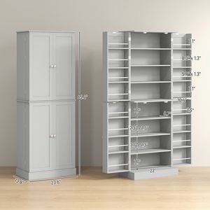 Modern 65\" <b>Kitchen</b> <b>Pantry</b> Cabinet with 4 Doors and 16 Door Shelves Stainless Steel and Metal Dining Room Gray - Product Image 3
