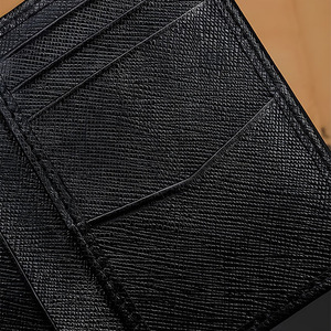 Saffiano Pattern Black Leather <b>Card</b> Holder Diagonal Slot Vertical Pocket <b>Wallet</b> For Men Premium Luxury High Quality Slim Case - Product Image 4