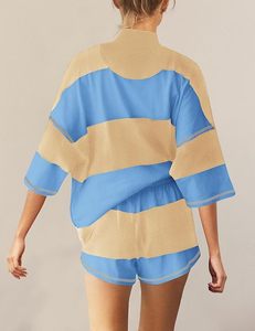 Conjunto de 2 Piezas para Mujer, Color Block, Deportivo, Cuello Alto, Manga Corta, Corte Holgado, Transpirable, Tela Oxford, para Primavera/Verano - Product Image 2