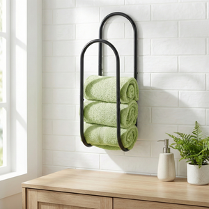 Porte-serviettes mural moderne MIT en métal, étagère de salle de bain en bois MDF pour le rangement, le salon, la salle à manger, l'atelier de l'hôtel - Product Image 1