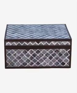 Modern Black Bone Inlay Geometric Diamond Pattern Jewelry Box Rectangular Handcrafted Keepsake <b>Chest</b> Luxury <b>Storage</b> Organizer - Product Image 1