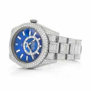 Luxury Business Iced Out Moissanite <b>Watch</b> Blue Dial <b>Quartz</b> Movement Diamond Style Bust Down 40mm Wristwatch - Product Image 4