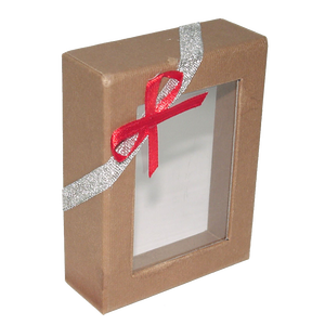 Boîte en papier kraft avec logo personnalisé avec fenêtre transparente Emballage cadeau en haut et en bas avec stratification mate brillante et gaufrage avec ruban inclus - Product Image 1