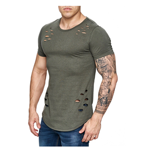T-shirts déchirés 100 % coton tricoté sur mesure OEM de haute qualité pour hommes, écologiques, respirants, très demandés - Product Image 5