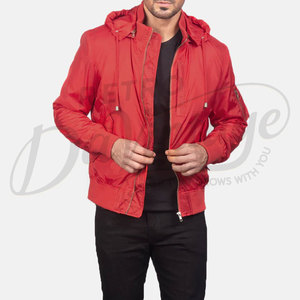 Blouson bomber léger rouge pour homme avec poche utilitaire sur la manche, poignets côtelés et fermeture éclair intégrale, coupe-vent décontracté - Product Image 6