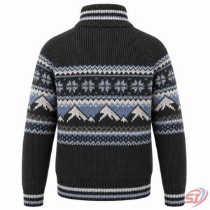 Veste en tricot Fair Isle personnalisée, pull côtelé à fermeture éclair intégrale, tricot jacquard nordique, fournisseur en gros OEM pour marques privées - Product Image 2