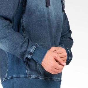 Sudadera con Capucha de Mezclilla de la Mejor Calidad para Hombre, Talla Grande, Azul Lavado, Estilo Oversize, con Logotipo Personalizado Bordado y Bolsillo Canguro - Product Image 6