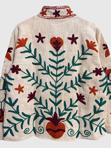 Veste en coton brodée à la main à motifs floraux, manches longues, col mandarin, grande taille, style chic prairie pour femmes, printemps - Product Image 5
