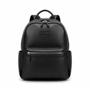 Zarina Wear Women’s Classic <b>Black</b> Full-Grain <b>Leather</b> <b>Backpack</b>, Silver Hardware, Multi-Pocket | OEM/ODM Supplier - Product Image 1