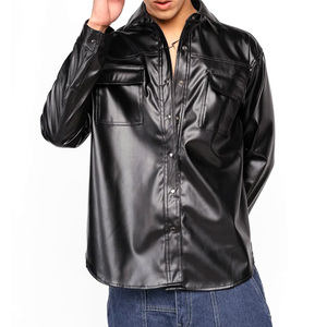 Chemises en cuir boutonnées décontractées coupe ample, chemise en cuir premium entièrement doublée, nouvelle collection hiver, pour usage extérieur, avec logo, pour hommes - Product Image 1