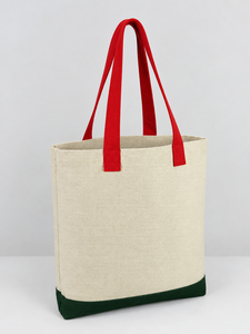 Premium Natural Cotton Canvas Tote Bag with <b>Red</b> Handles and Green Bottom, Reusable Eco-Friendly Shopping Carry Bag - Product Image 2