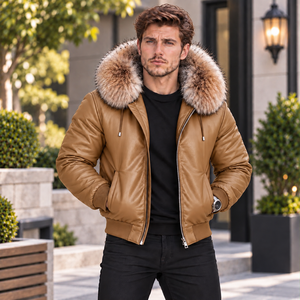 Chaqueta de Aviador de Cuero de Lujo para Hombre con Capucha de Piel de Zorro, Interior a Cuadros, Abrigo de Invierno Premium para Exteriores, Chaqueta de Cuero Hombre - Product Image 4