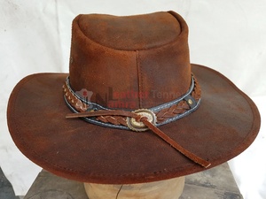 Custom Brown Leather Cowboy <b>Hat</b> Western Wide Brim Rancher Riding <b>Hat</b> Braided <b>Band</b> Wholesale Supplier - Product Image 4