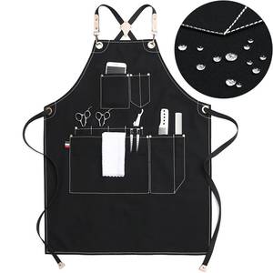 Delantal de barman estilo vintage de lona con logotipo personalizado, correas de cuero ajustables, uniforme de trabajo de lona resistente para cervecería, bodega, bar. - Product Image 4