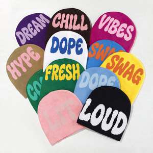 Bonnet unisexe en tricot jacquard, style streetwear pour adulte, avec motif de lettres contrastées - Product Image 1