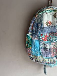 Sac à dos bohème en coton patchwork antivol avec panneaux rayés, fermeture éclair, poignée souple, usage quotidien, unisexe, cadeau idéal pour - Product Image 4