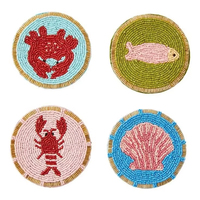 Juego de Posavasos con Cuentas de Animales Marinos, Peces, Cangrejos y Conchas, Hechos a Mano, con Temática Oceánica