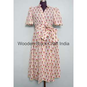 Vestido de Algodón Vintage Estilo Bohemio Ecológico Hecho a Mano con Detalle de Botones, Manga Corta, Silueta en A para Mujer, Casual de Oficina - Product Image 1